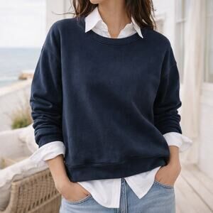 Frank & Eileen Navy Blue Boyfriend Crewneck Cotton Sweatshirt Coastal Prep M